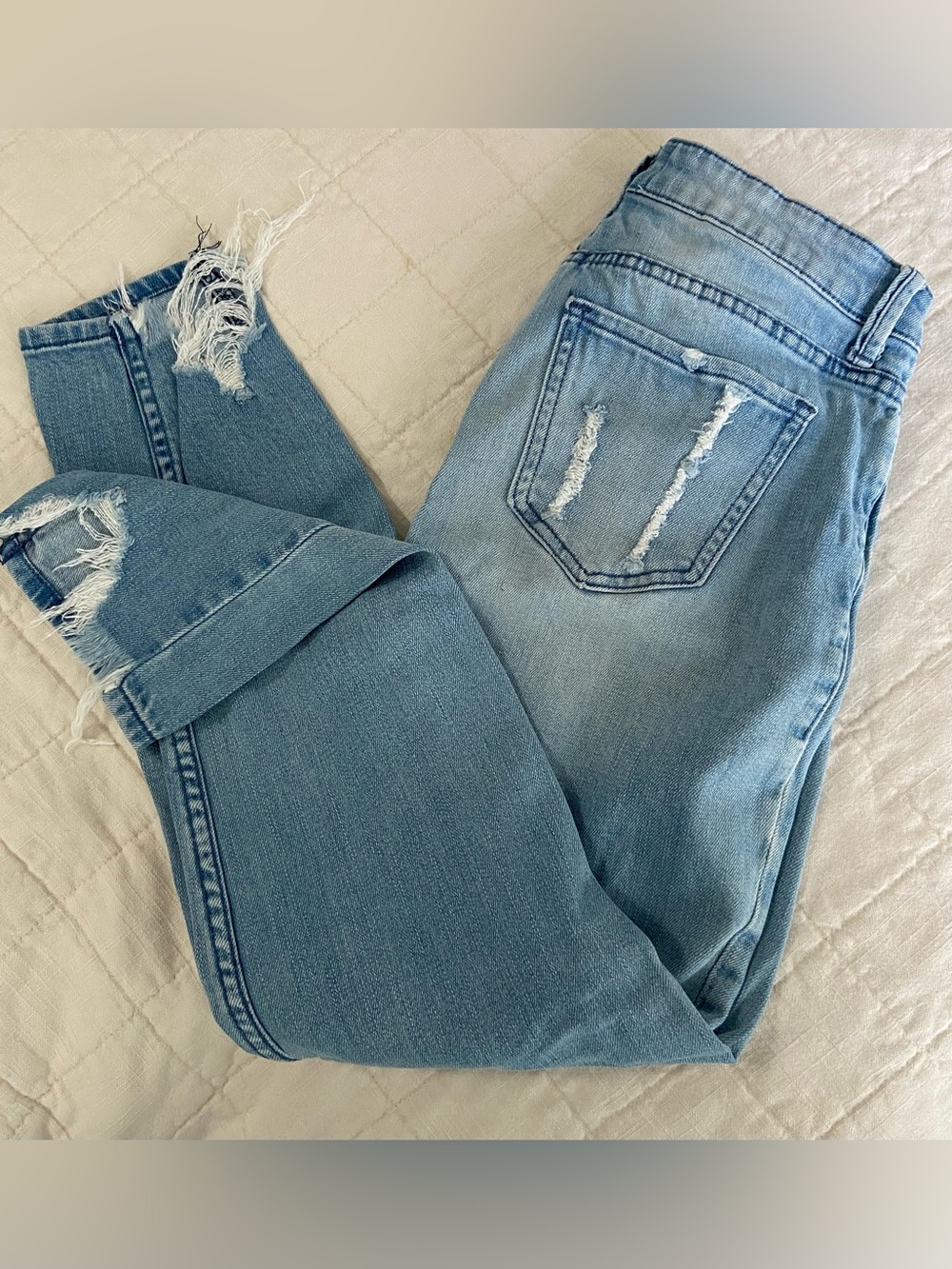 Light Wash Distressed Boyfriend Jeans by EVIDNT Los Angeles